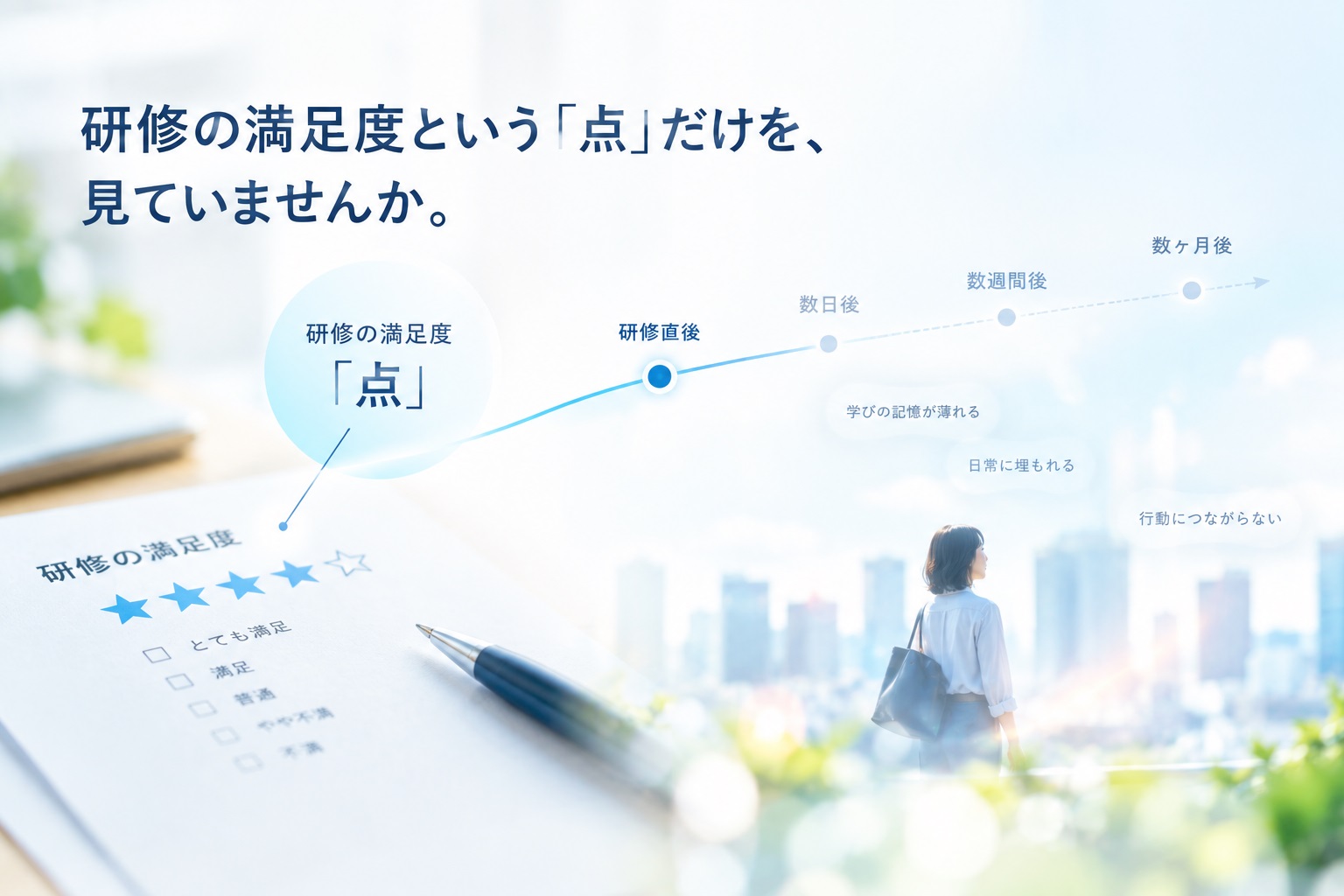 研修直後は強く残っている学びが、日常の中で徐々に薄れていく様子
